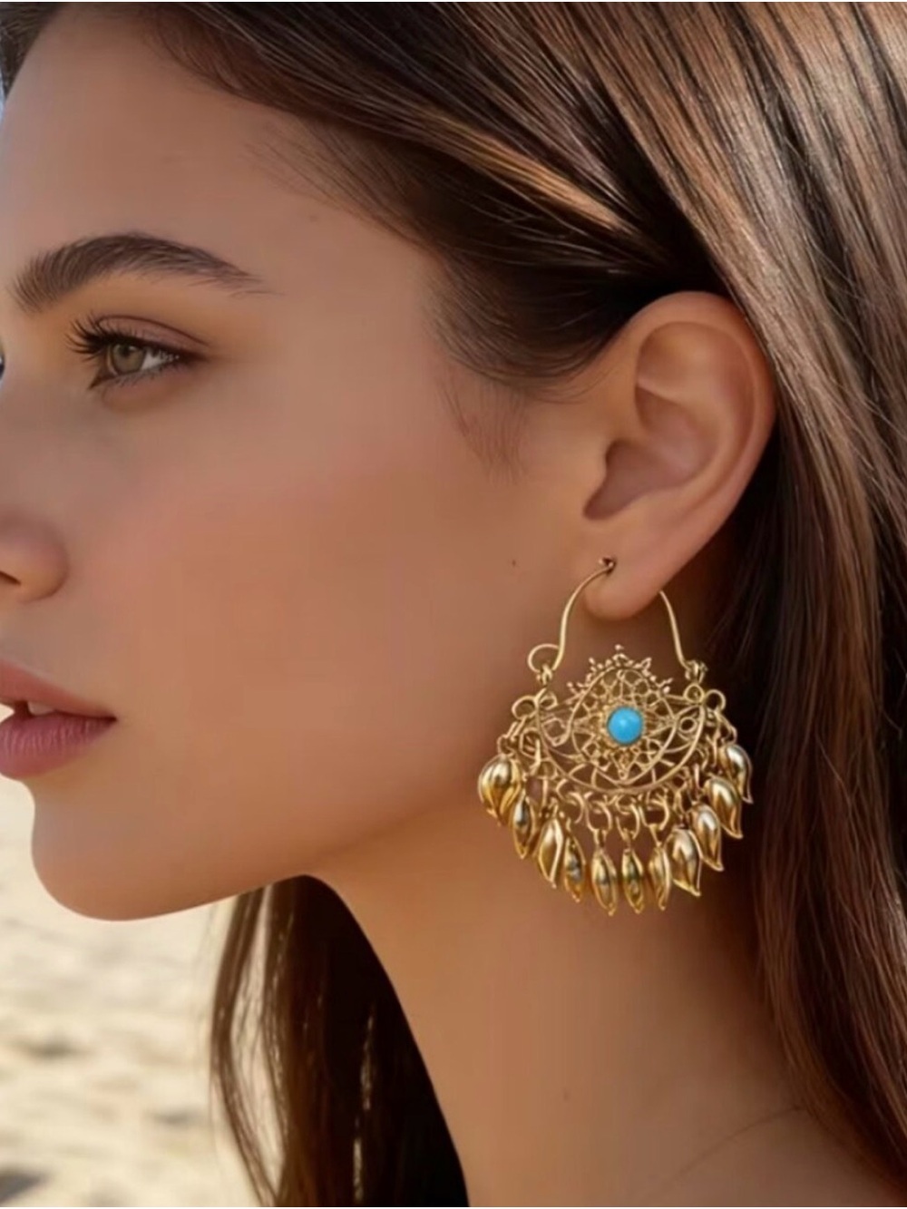 14K Gold Womens Large Turquoise Hanging Drop
Dangle Earrings 14 K Silver Jewelry